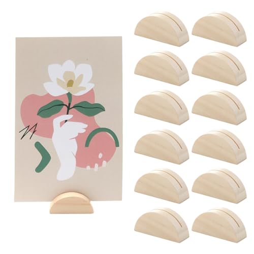 SMCEHEYA Table Number Stands 12Pcs Wooden Place Card Holders Semicircular Design Greeting Card Display Stand Modern Table Card Clips for Wedding Table Name Number Picture Memo Note Photo(4X2cm)