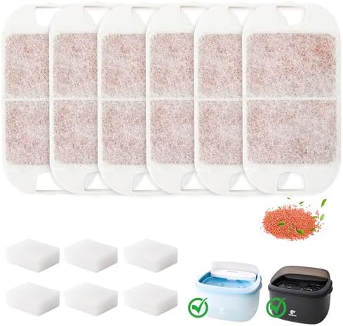 HOLAPAW 6 Stück Filter für Katzenbrunnen | Trinkbrunnenfilter für 3,78L Automatischen Wasserspender, 6 Originalfilter + 6 Schwamm