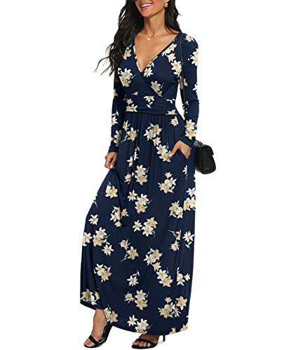 Image of LILBETTER Women Long Sleeve Deep V Neck Loose Plain Long Maxi Casual Dress