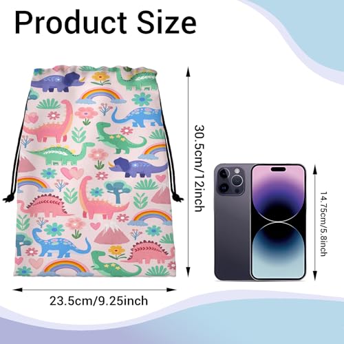 Image of Pink Dinosaur Gymnastics Grip Bag Small Storage Pouch Portable Drawstring Bag Party Favor