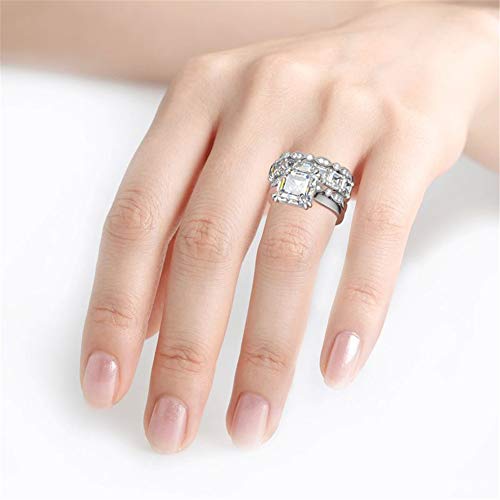 Jeulia 4Pc Asscher Cut Sterling Silver Ring Set Cubic Zirconia Cz Engagement Anniversary Eternity Promise Wedding Band Ring Set With Jewelry Box (7.5) #TOP3