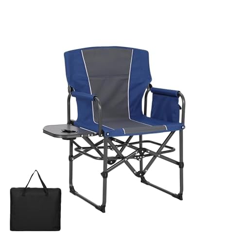 Oversized Camping Directors Chair, Portable Folding Lawn Chairs for Adults Heavy Duty with Side Table, Outdoor Foldable Camp Chair with Pocket for Beach, Fishing, Picnic, Outdoor Foldable Ca