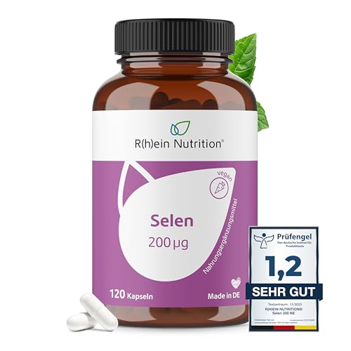 Selen Hochdosiert - Selen 200µg - 120 Kapseln 4 Monate Vorrat - Selenium - Vegan Ohne Zusätze in Deutschland hergestellt - Rhein Nutrition