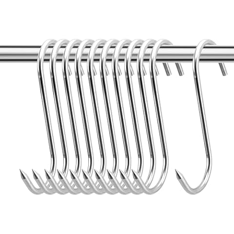 KEJJNYER 10 Pcs Meat Hanging Hooks 8 inch, Stainless Steel Meat Hooks10mm Diameter, Heavy Duty S Meat Hanging Hooks for Butchering, Smoking, Drying, Cooking, Grilling, BBQ Cover