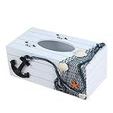  TOPBATHY Holz Tissue Box Kosmetiktücherbox Mediterraner Stil Kleenexbox Maritime Tischdeko Taschentuchbox Kosmetiktuchspender Kosmetiktuch Box Nautische Geschenke für Zuhause Büro