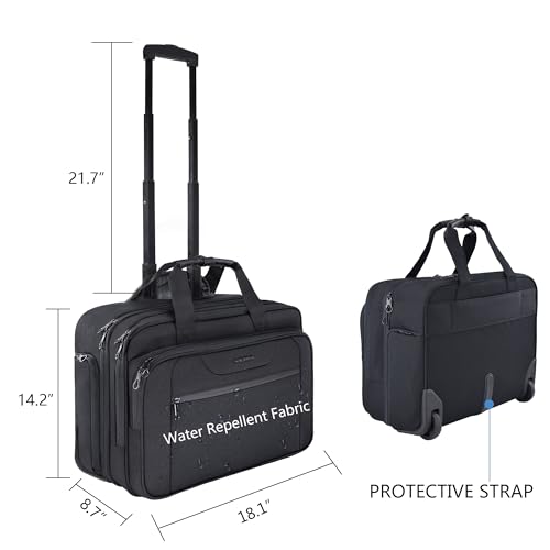 KROSER Rolling Laptop Bag Premium Wheeled Briefcase Fits Up to 17.3 Inch Laptop Overnight Roller Case Computer Bag with RFID Pockets for Travel/Business/Men/Women-Black
