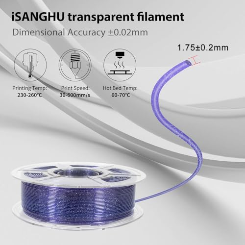 Image of Shiny Clear 3D Printer Filament 1.75mm, High Speed PETG Filament for 50-600mm /s, Blue to Purple Gradient Filament with Sparkling Glitter, Transparent PETG Filament 1kg(2.2lbs) Spool
