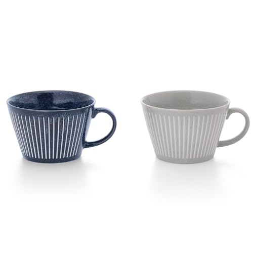 玉陶(Tamatou) マグカップ マグ コップ カップ スープカップ 美濃焼 目安ライン付軽量スープマグ(モダン十草・2色組)