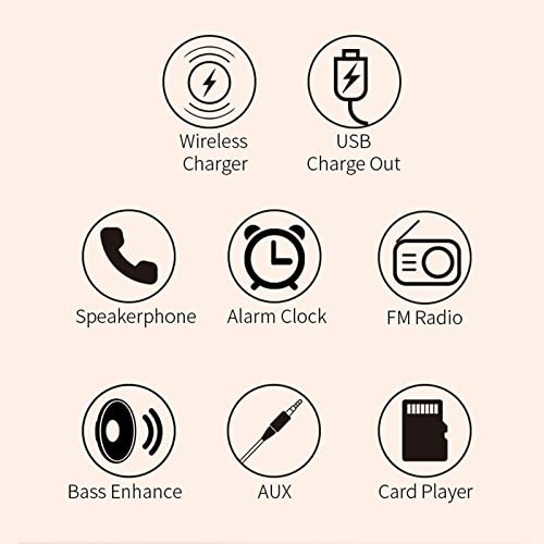 Fockety Radio Despertador Digital, Radio Despertador de Carga Inalámbrica con Altavoz Bluetooth y Auxiliar, Llamadas Manos Libres, Puerto de Carga USB, para Dormitorio (Spray Blanco Oro