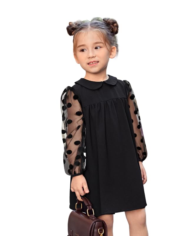 SOLY HUX Toddler Girl's Doll Collar Sheer Mesh Bishop Long Sleeve Short Dress