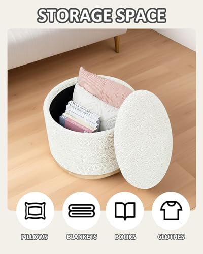 PINPLUS Chenille Folding Ottoman Footstool, Round Storage Ottoman, Soft Fabric, 330 lbs Load Capacity, Large Ottoman for Living Room, Bedroom, Dorm, White by PINPLUS - Image 6