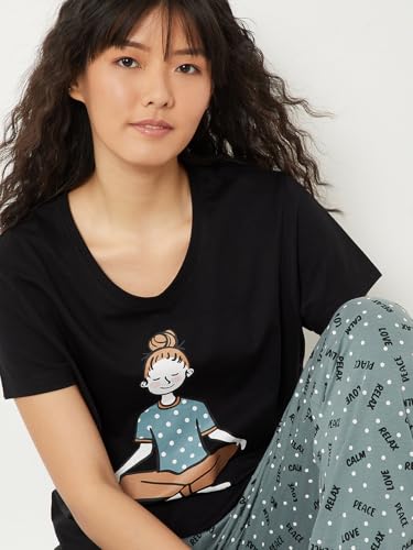 Image of Max Women's Printed Round Neck Half Sleeve Cotton Pyjama Set