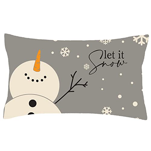 MFGNEH Christmas Decorations Christmas Pillow Covers 12x20 Inch Let It Snow Snowman Decor Christmas Lumbar Pillow Winter Holiday Throw Cushion Cover for Sofa Couch Grey