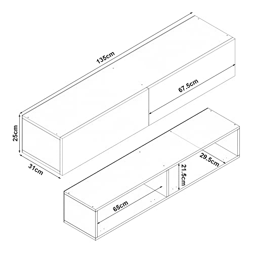 Meuble TV suspendu 135 cm 2 compartiments [en.casa]