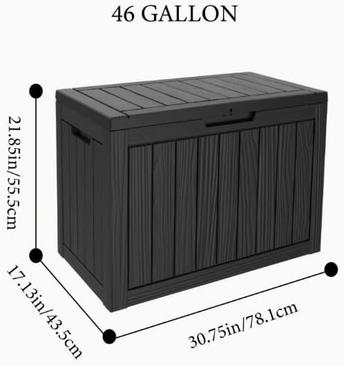 46 Gallon Outdoor Storage Box, Black, Deck Box with Lid, 30.75 x 17.13 x 21.85 inches, 350 lbs Capacity