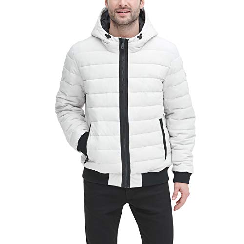 Dkny Men's Quilted Performance Hooded Bomber Jacket, Ice Matte Stretch, Large #TOP2