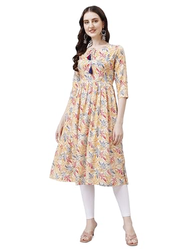 Image of OBF Women's Rayon Printed Anarkali Kurti Multicolour