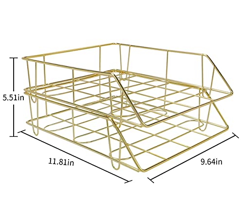 Pag Metal Stackable Letter Tray Desktop File Organizer Paper Holder Rack, 2 Pack, Gold #TOP2