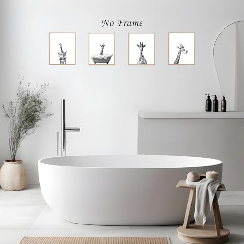 Image of Boat Wades Funny Bathroom Giraffe Wall Art Prints Set of 4, Giraffe Bathroom Decor, Humorous Animal Posters Pictures Wall Decor for Bath Room Washroom Restroom Toilet, 8x10 Unframed