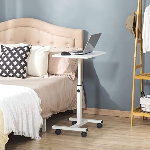 HOMCOM Laptop Table Height Adjustable, Mobile Laptop Stand with Wheels, Sofa Side Table for Home Office, White