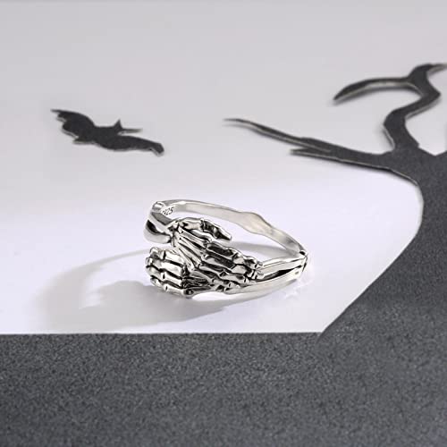 Mic Tai Hug Ring Sterling Silver Adjustable Vintage Punk Gothic Skeleton Hugging Hands Rings Inspirational Jewelry Gift For Women Girls Teens #TOP4
