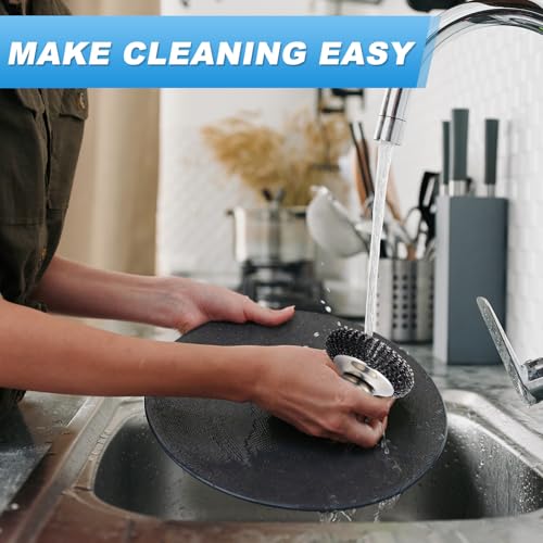 Image of 12 Sets Stainless Steel Wool Scrubber Set, Includes 12 PCs Steel Wool Scrubber with Handle and Replacement Steel Scrubber Wool Pads for Cleaning Pots, Pans, Stoves, Barbecue Grills, Wash Sink