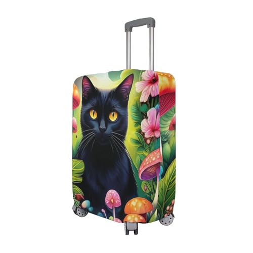 Joisal Luggage Covers for Suitcase Protectors Black Cat Flowers Personalized Special Travel Essentials for Women, L, Fits 26-28 Inch Case3