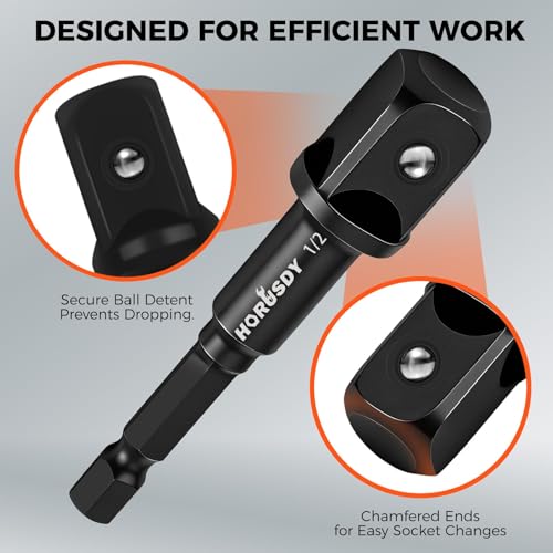 Image of 7-Piece High Torque Impact Socket Adapter & Magnetic Bit Holder Set, 1 /4 inch Hex Shank Drill Socket Adapter to 1 /2 inch 3 /8 inch 1 /4 inch Drive, Magnetic Bit Holder for Impact Driver & Drill, With Organizer Rack