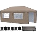 Outsunny 10' x 19.5' Pop Up Canopy Tent with Sidewalls, UPF 30+ Height Adjustable Large Party Tent Event Shelter with Leg Weight Bags and Wheeled Carry Bag for Garden, Patio, Brown