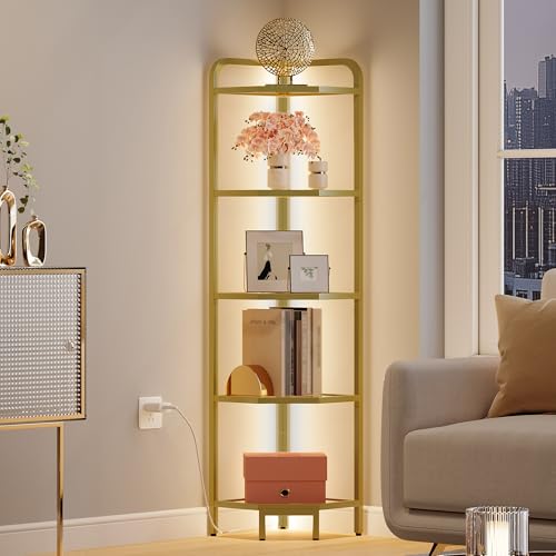 Hzuaneri Corner Shelf with LED Lighting 6-Tier Glass Bookshelf