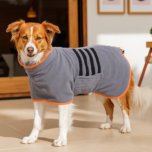 HezzLuv Bademantel für Hunde, Microtuch aus Mikrofaser für Mittelgroße und größere Tiere - Grau, Schnelles Trocknen, Super Saugfähig, perfekt für Hunde und Katzen (Orange, S)