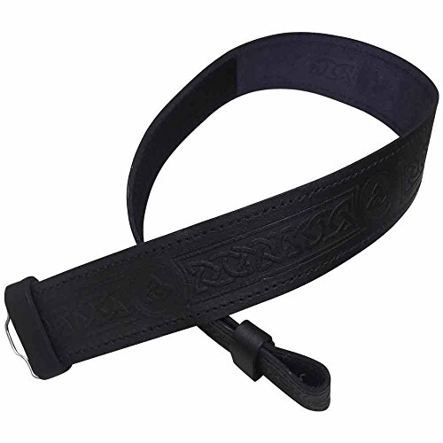 Scottish Highland Black Leather Kilt Belt without Buckle in Celtic Twist Embossed Design