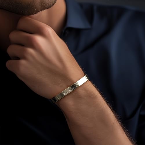 Bracelet ouvert en argent texte gravé personnalisé homme rigide