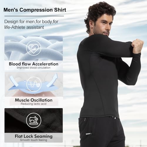 CL convallaria 4 Pack Compression Shirts Men Long Short Sleeve Cooling Dry Rash Guard Athletic Workout T Shirt for Sports2