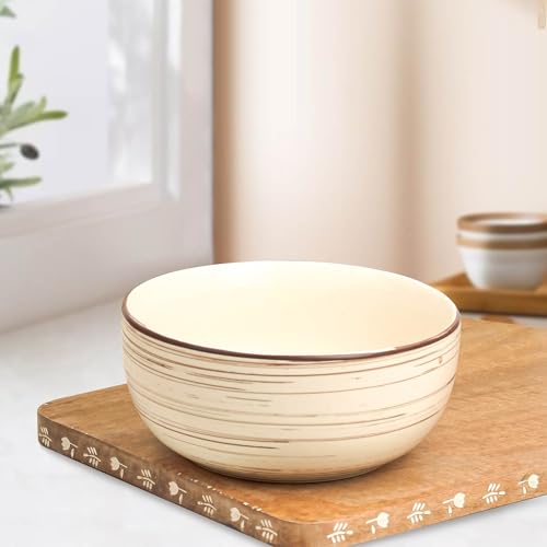 Image of The Earth Store Brown Spiral Ceramic Bowl 1500 ML, Set of 1 | Versatile Bowl for Serving, Mixing, Snacks, Dal, and More Perfect for Gifting & Daily Use