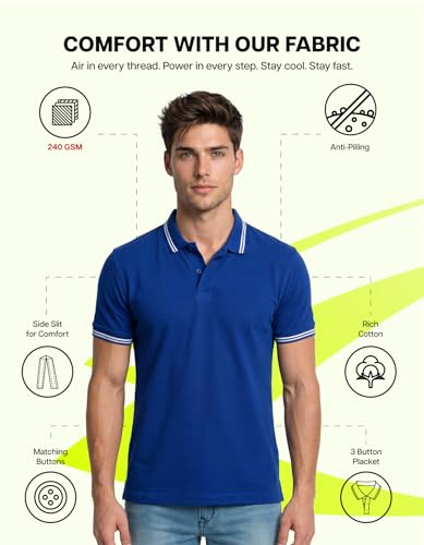 Image of AWG ALL WEATHER GEAR Rich Cotton Polo T-Shirt | Half Sleeve Classic Fit | Soft Breathable Solid Tee | Casual & Office Wear | Comfortable Everyday Cotton Polo | Mens Tshirts