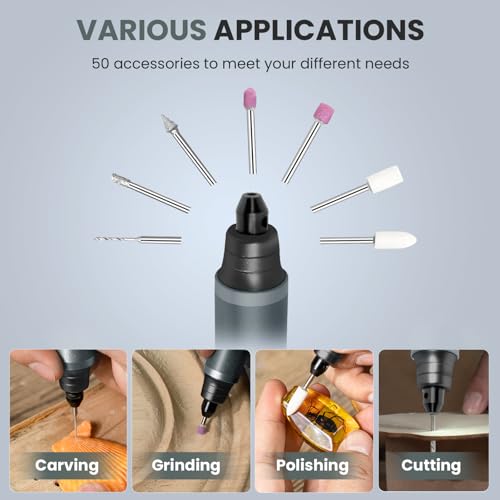 Image of Tarlido Electric Engraving Pen, Mini Cordless Rotary Tools, USB-C Rechargeable Etching Pen, 4V /1200mAh DIY Engraver Machine for Metal, Wood, Glass, Plastic,2 Stencils, Dark Grey