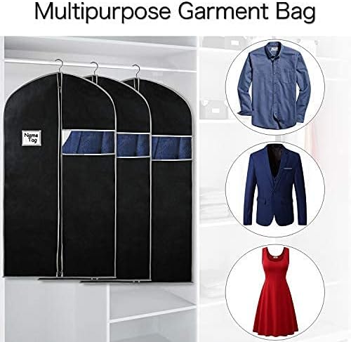 Syeeiex Clothes Cover Protector Bags with Transparent Window Non-Woven Coat Bags for Wardrobe and Travel Dustproof Clothes Jacket Covers, 5 Pack