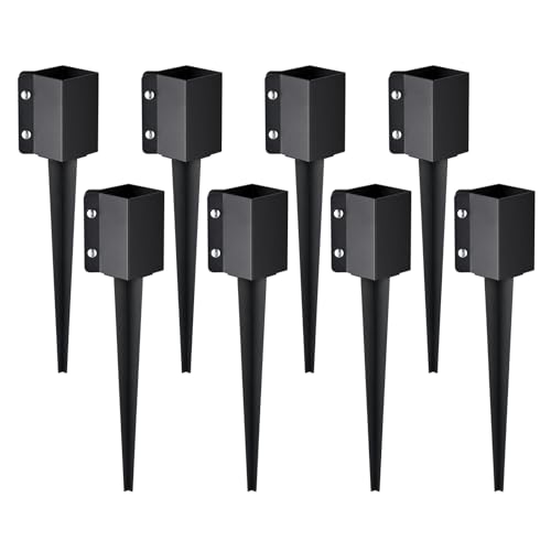 VEVOR Fence Post Anchor 8 Pack 4 x 4 Inches Outer Diameter (Inner Diameter 3.5 x3.5 Inches) Ground Spike 24 Metal Black Powder Coated Post Stake Ground for Mailbox Deck Garden Railing