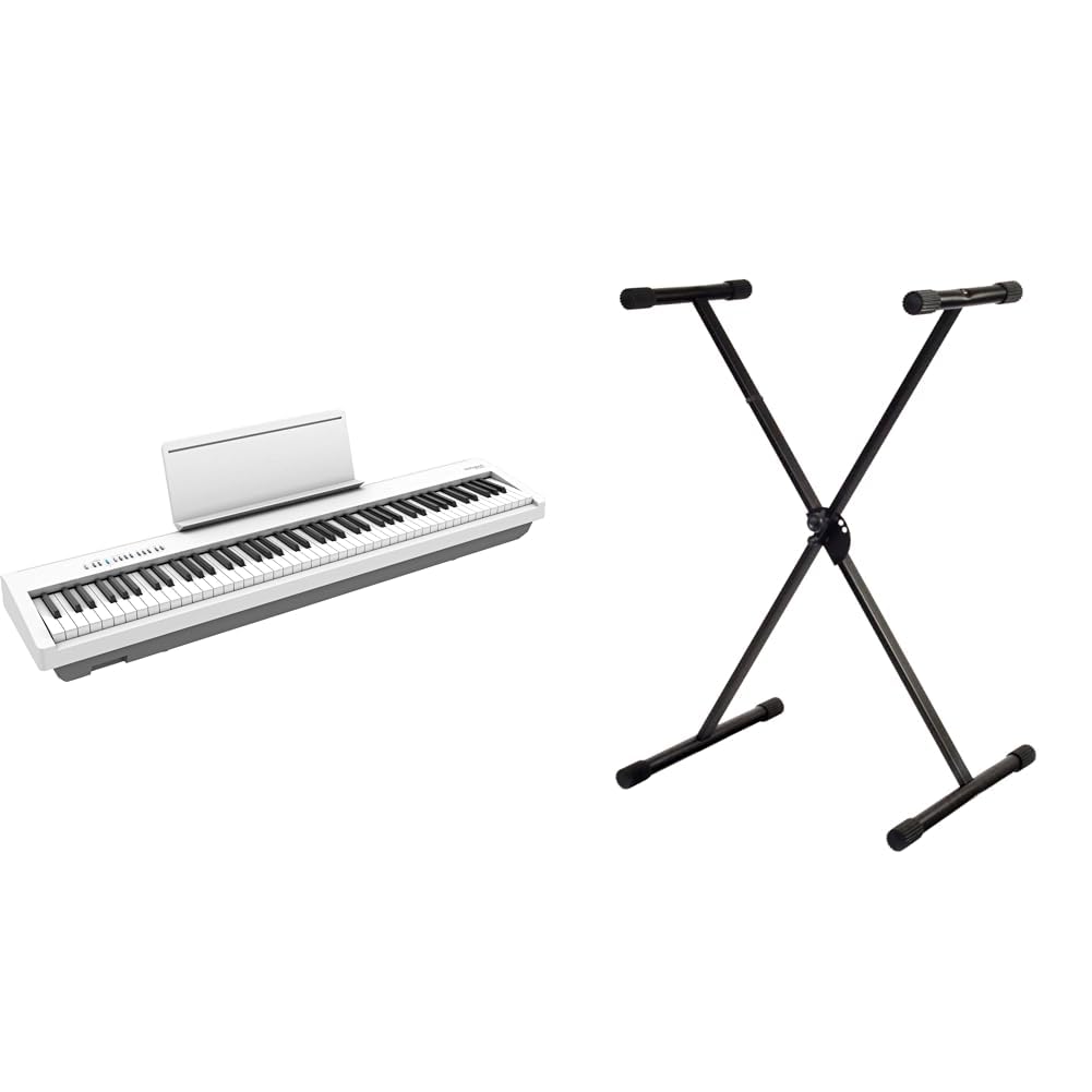 Roland FP-30X Piano Digital portátil, Blanco, FP-30X-WH & PURE GEWA GEWA F900520 - Soporte de teclado, patas perfil simple,negro