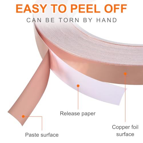 Image of Copper Foil Tape Double-Sided Conductive with Adhesive (5mm /0.2inch x 30m /98ft) 0.05mm Thickness Enhance Conductivity, for EMI Shielding Paper Circuits,Grounding