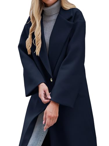Women's Winter Wool Coat Notch Lapel Single Breasted Casual Mid Long Pea Trench Coat4
