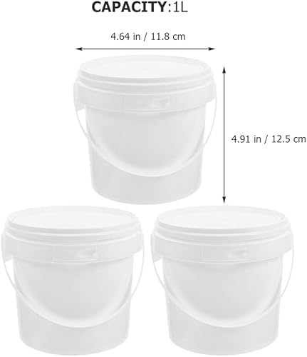 Miniatura 5 de Unomor Cubos de pintura con tapas de 0.26 galones, 3 latas de pintura de plástico blanco, cubos redondos de 1 litro con mango para helado, alimentos