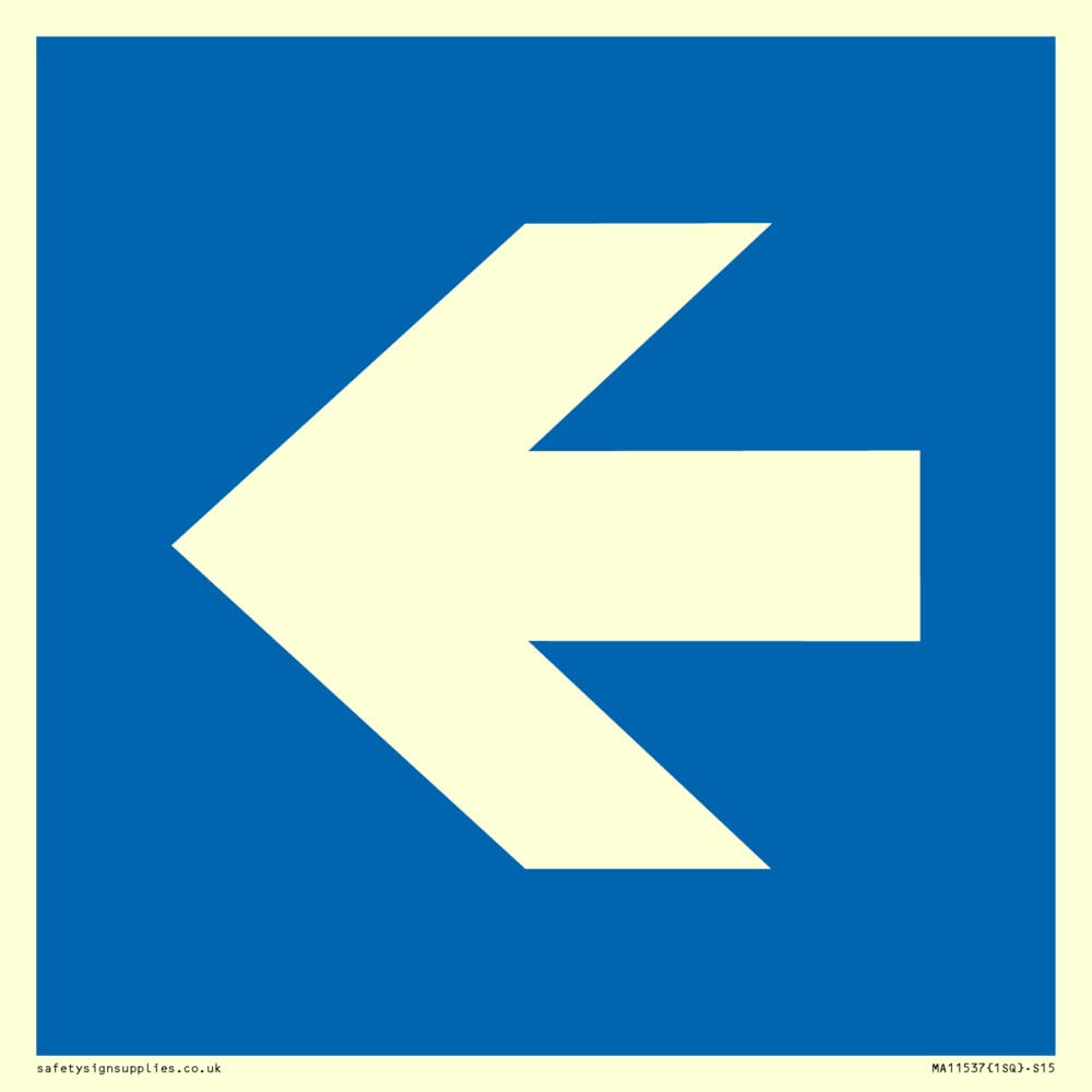 Viking Signs Custom Mandatory: Left arrow Sign - 150x150mm - S15, Blue/White