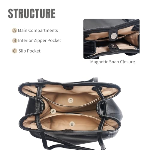 Image of Tote Bag for Women Genuine Leather Work Bag Casual Shoulder Handbags with Adjustable Strap