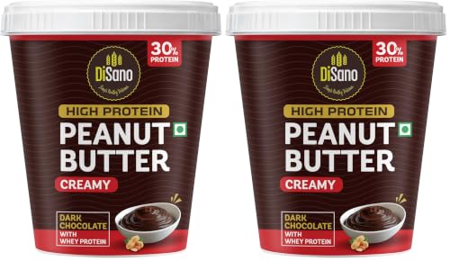 Image of DiSano High Protein Dark Chocolate Peanut Butter with Whey Protein, Creamy 510g | 30g Protein. Gluten Free, Zero Cholesterol & Trans Fat | Post & Pre Workout snack (Pack of 2)