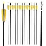LWANO 30' Carbon Arrows-Archery Target Practice Hunting Arrows with 4' Turkey Feather Spine 500 for Recurve & Long Bow(Pack of 12) (Yellow)