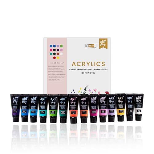 Image of Itsy Bitsy Art Story Artists Acrylic Paint Set - 14 Colours X 30ml each| for Paper, Canvas, MDF, Wall, Glass, Plastic, Metal, Terracotta| Premium Multi Surface Paint for DIY Art & Craft