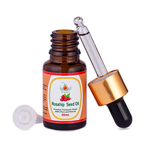 Image of KUNJ Rosehip Seed Oil (Rosa rubiginosa) 10ML - 100% Pure & Natural, Cold Pressed, Undiluted - Therapeutic Grade Oil for Skin Care, Hydration, Anti-Aging & Radiance