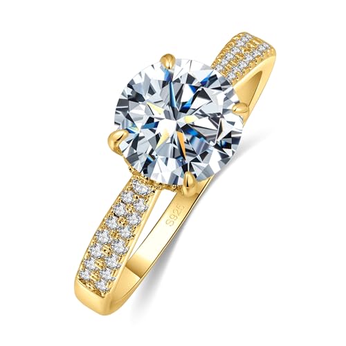 1.5/2/3/4CT Moissanite Engagement Rings for Women, D Color VVS1 S925 Sterling Silver Moissanite Ring with 18K Gold Plated Wedding band for Women